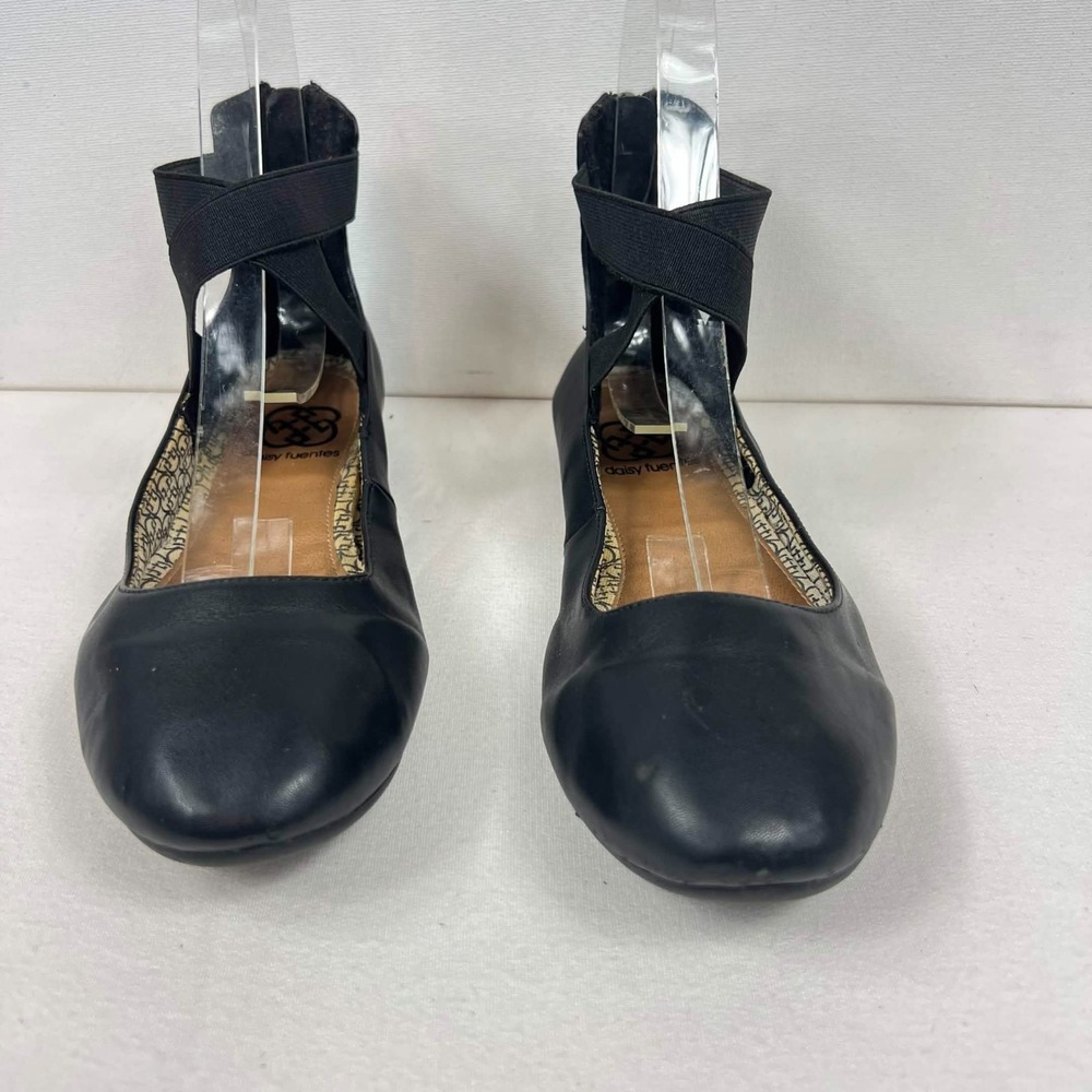 Daisy Fuentes Black Flats Cross Strap Zip Back Ballet Shoes Casual Womens Sz 10W